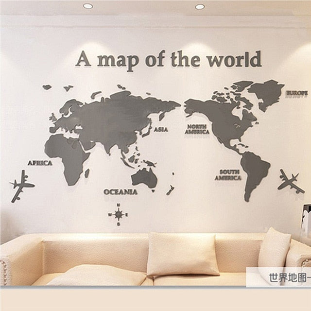 Creative World Map Acrylic 3D Wall Sticker for Living Room, Bedroom, and Office Decoration