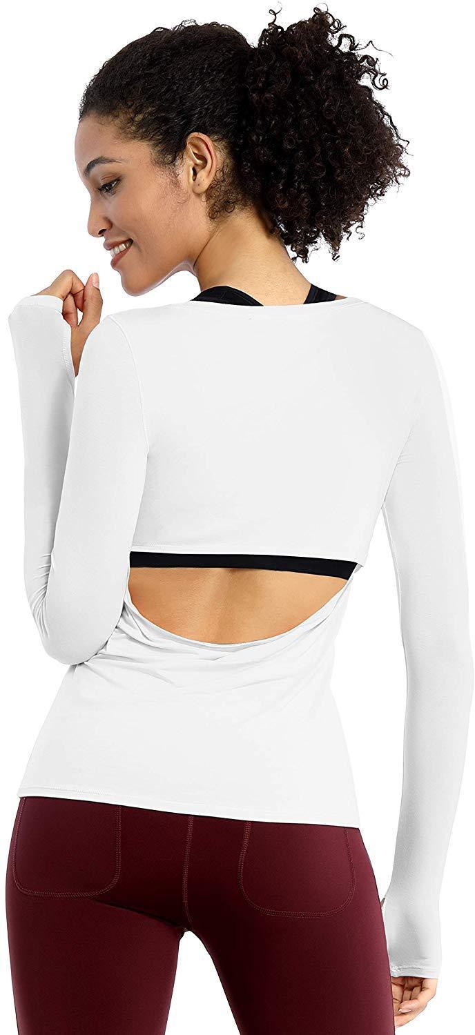 BUBBLELIME Women's Workout Tops - Soft Modal Athletic Shirts with Open Back for Yoga & Running