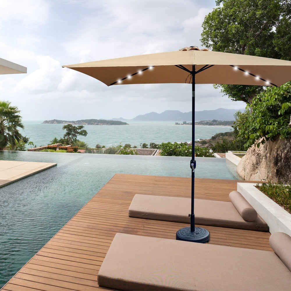 10 Ft x 6.5 Ft Rectangular Solar LED Patio Umbrella