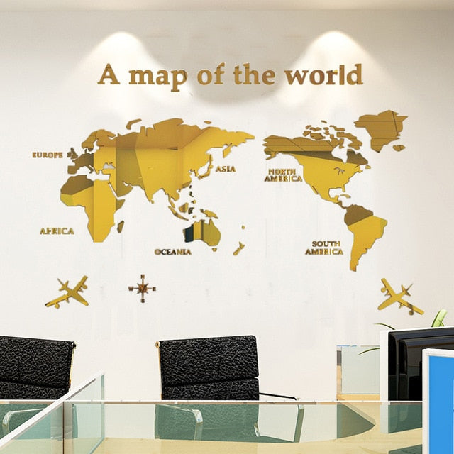 Creative World Map Acrylic 3D Wall Sticker for Living Room, Bedroom, and Office Decoration