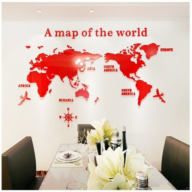 Creative World Map Acrylic 3D Wall Sticker for Living Room, Bedroom, and Office Decoration