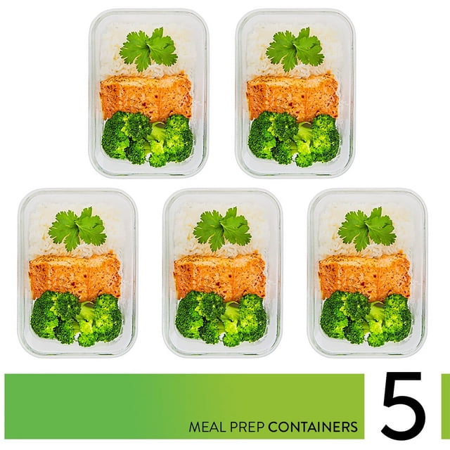 Prep Naturals Glass Meal Prep Container with Airtight Lids - 5 Pack, 36 Ounce
