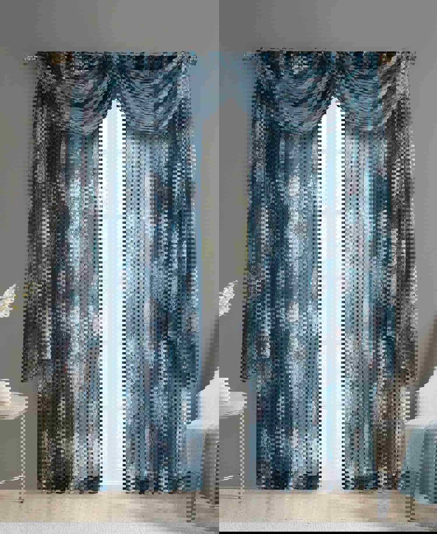 Fleur Rod Pocket Voile Sheer Curtain in Stone Grey