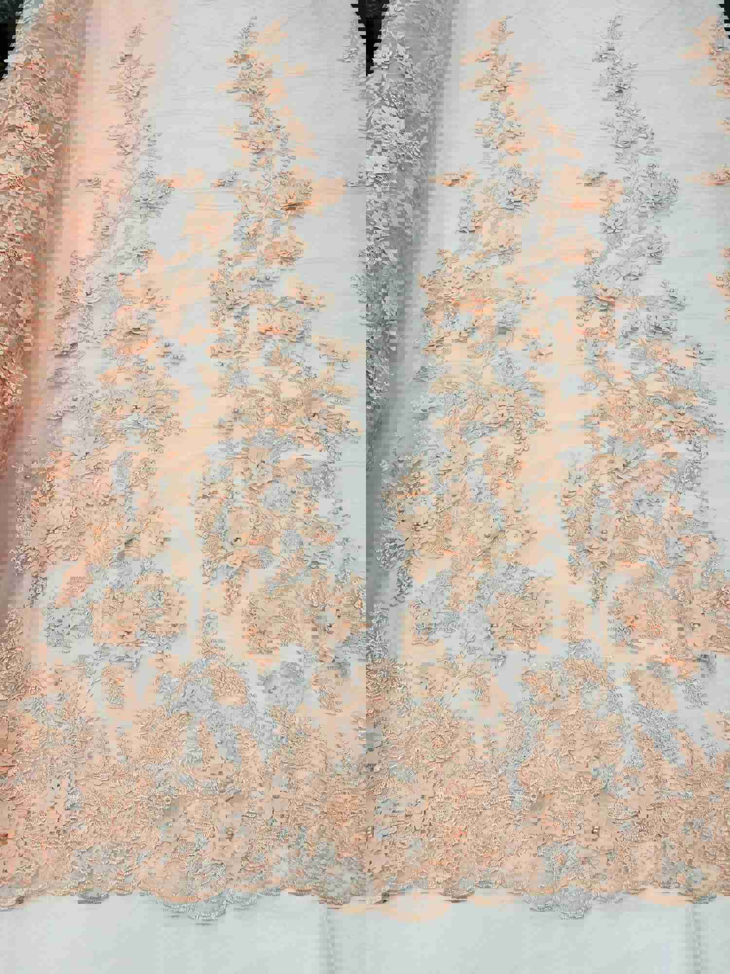 Blush 3D Floral Embroidered Beaded Mesh Lace Fabric for Dresses and Decor