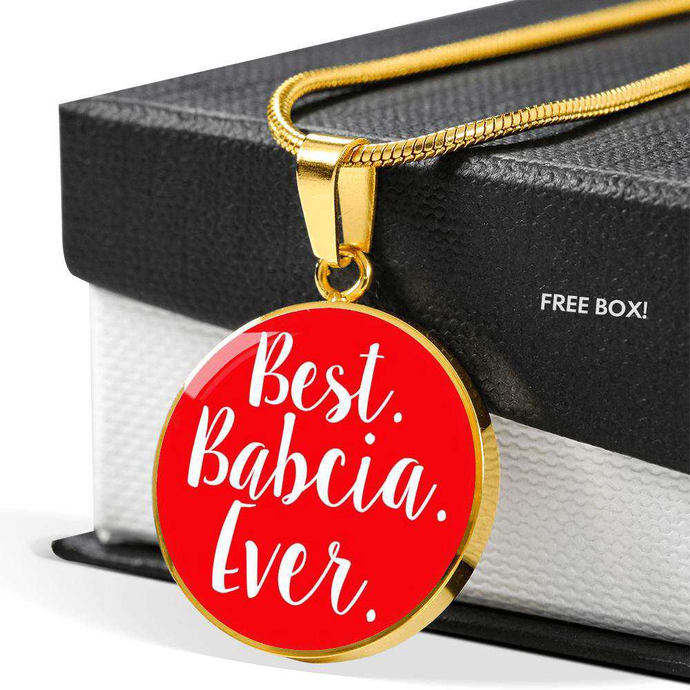 Best Babcia Ever With Red Circle Pendant Necklace - Adjustable & Engravable