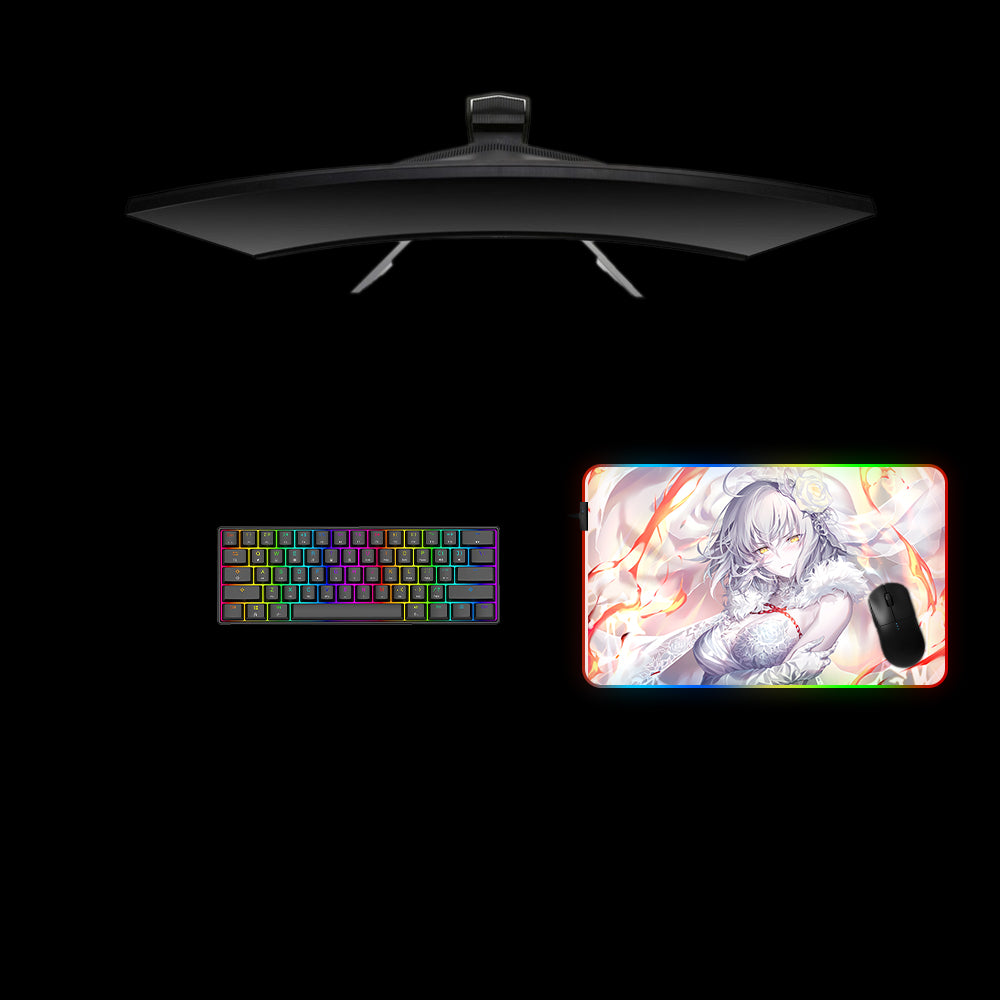 Jeanne dArc White Design RGB Gaming Mouse Pad with LED Strip
