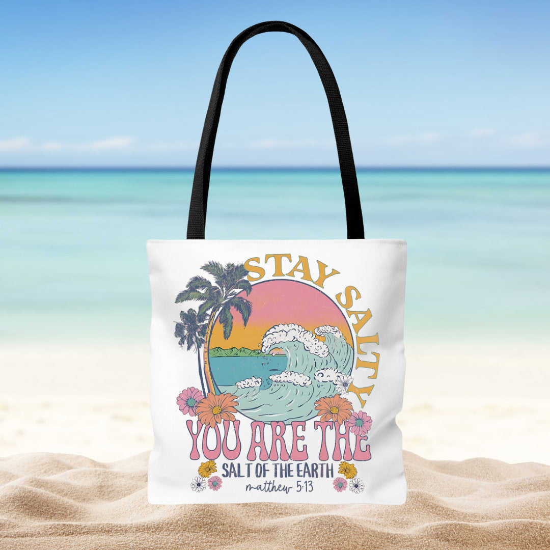 Stay Salty Bible Verse Tote - Christian Double Sided Beach Bag