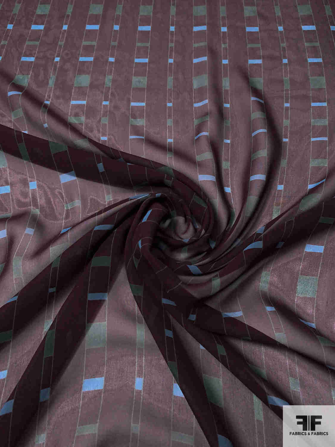 Italian Geometric Railroad Striped Printed Silk Chiffon - Wine / Green / Blue