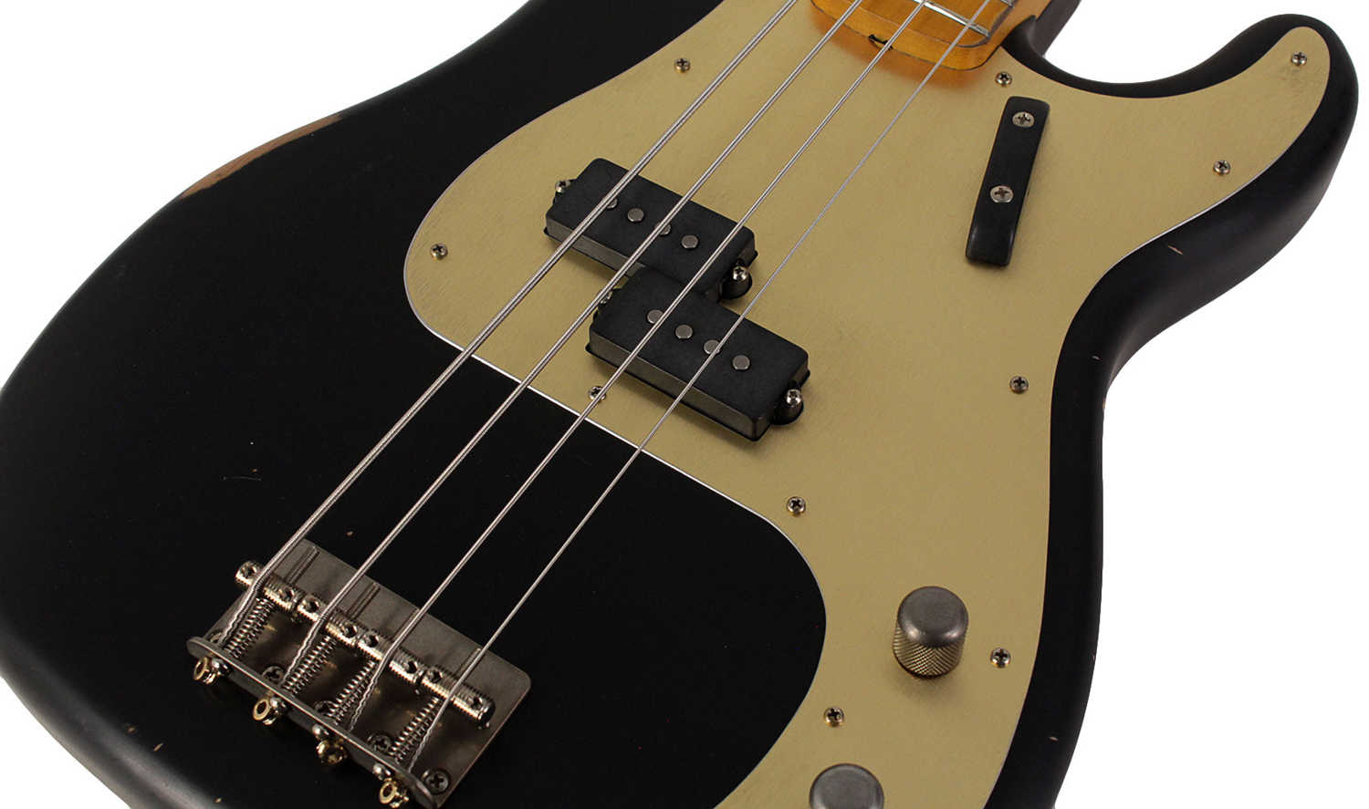 Nash PB-57 Bass Guitar - Black with Gold Anodized PG & Light Aging