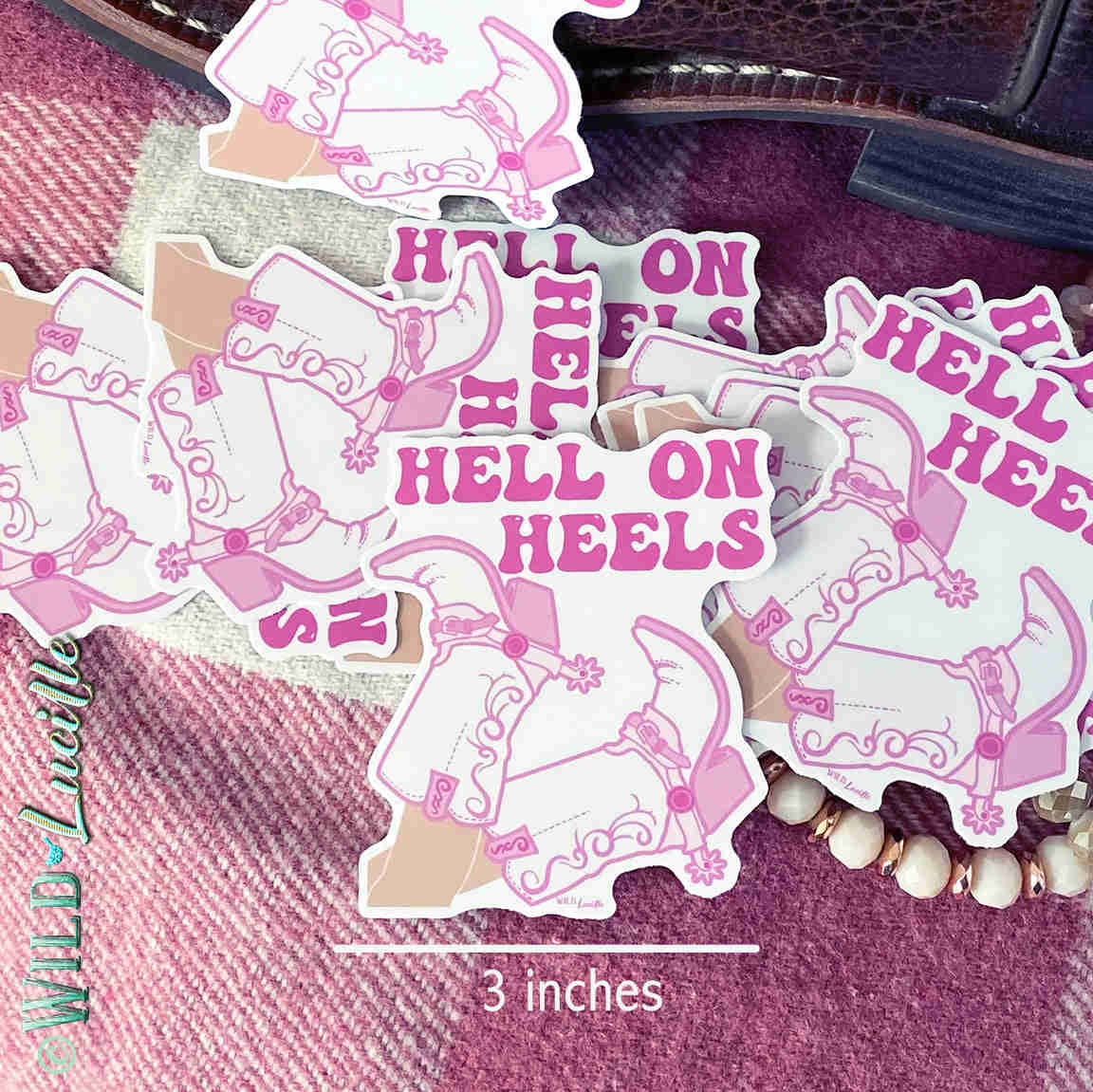 Hell On Heels Pink Western Boots Vinyl Sticker