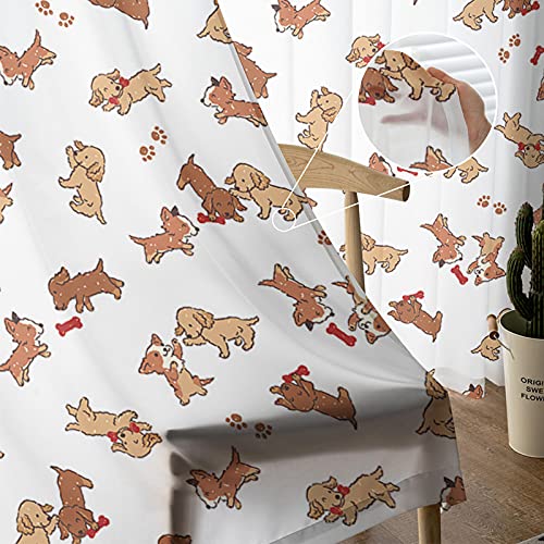 Rod Pocket Semi Sheer Curtains with Cute Doodle Dogs Design for Living Room