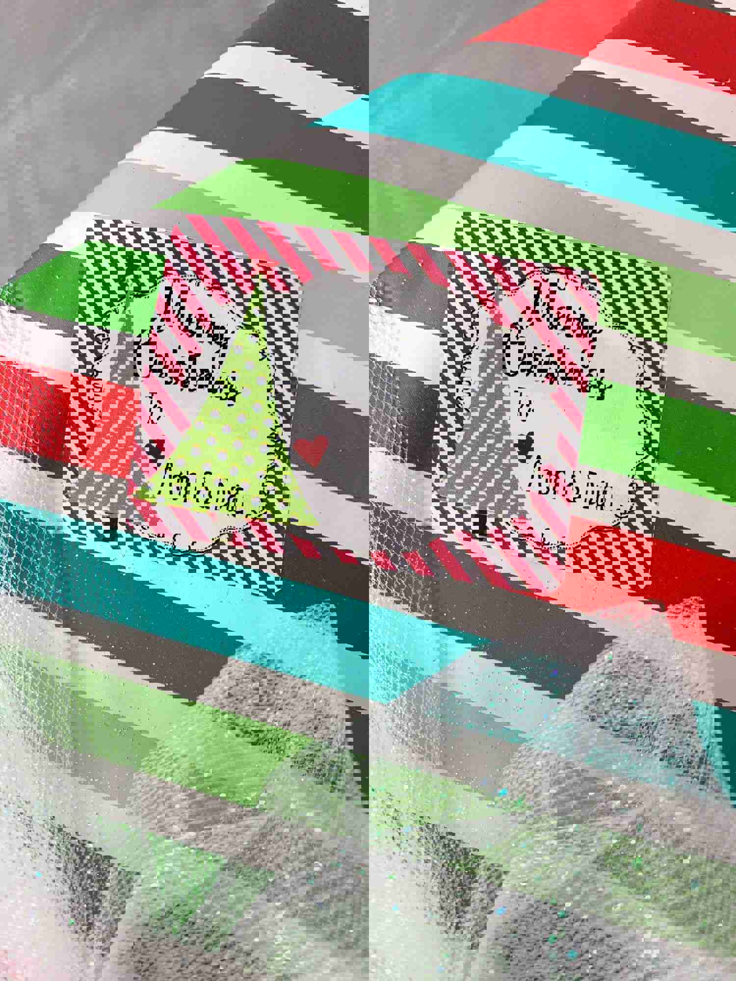 Personalized Christmas Stickers with Red Stripes and Tree Design