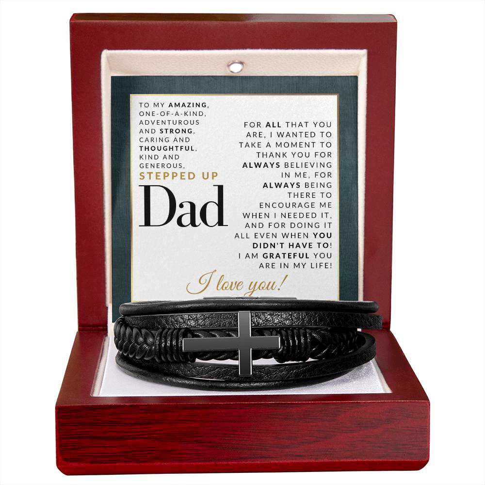 Mens Braided Leather Bracelet with Cross - Perfect Gift for Stepdad