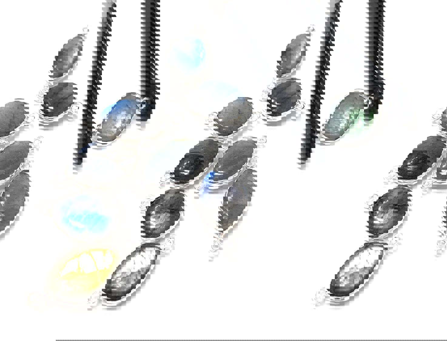 9 Pcs Labradorite Gemstone Sterling Silver Connectors for DIY Jewelry Making