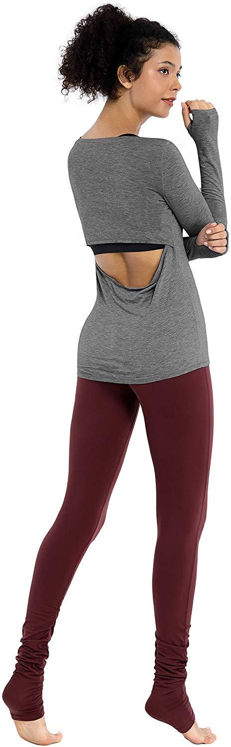 BUBBLELIME Women's Workout Tops - Soft Modal Athletic Shirts with Open Back for Yoga & Running