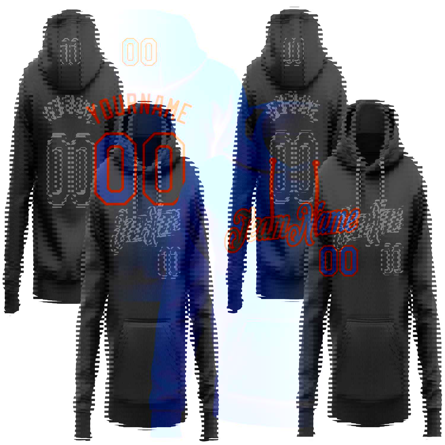 Custom Stitched Black Royal-Orange Gradient Fashion Sports Pullover Sweatshirt Hoodie