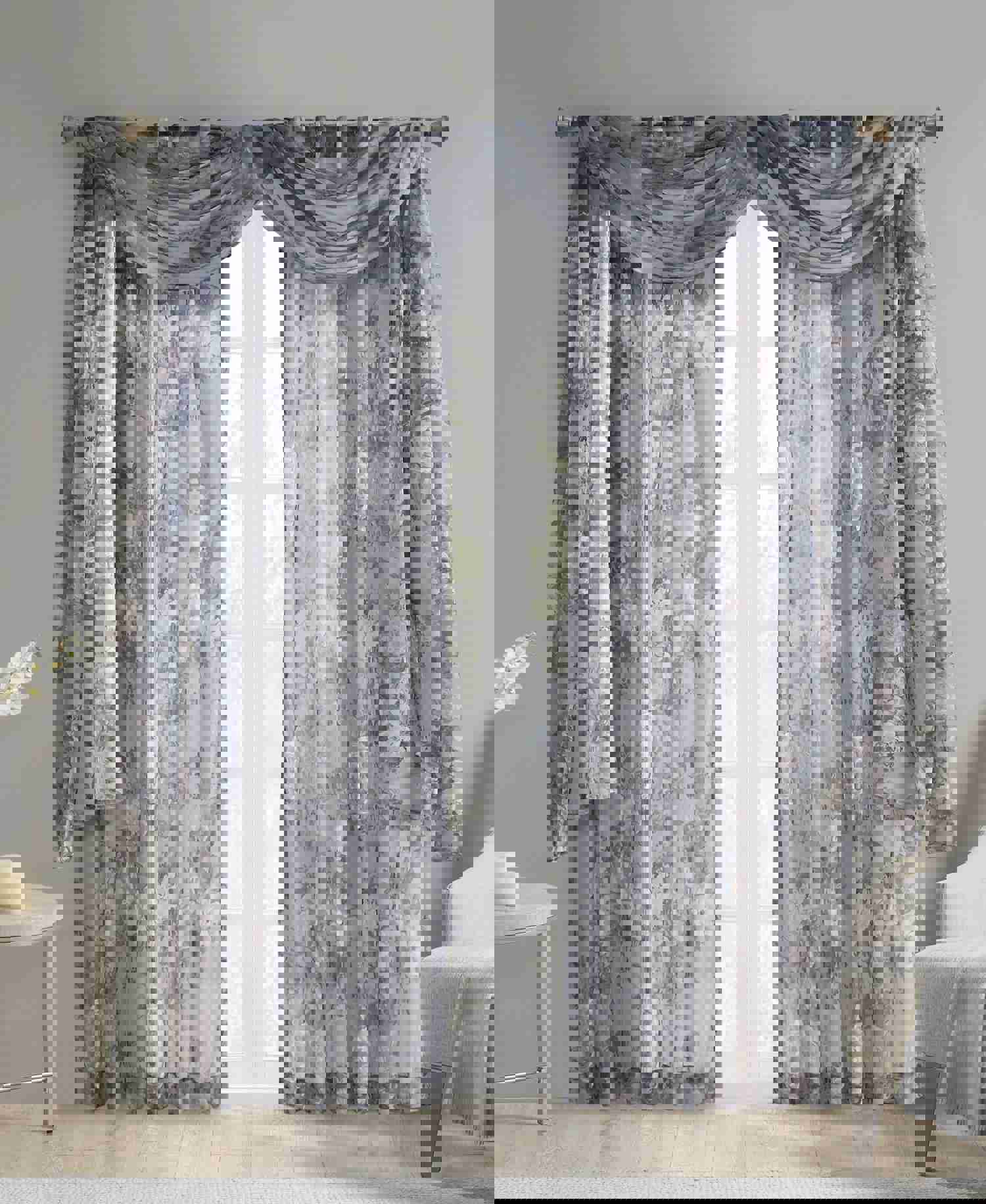 Fleur Rod Pocket Voile Sheer Curtain in Stone Grey