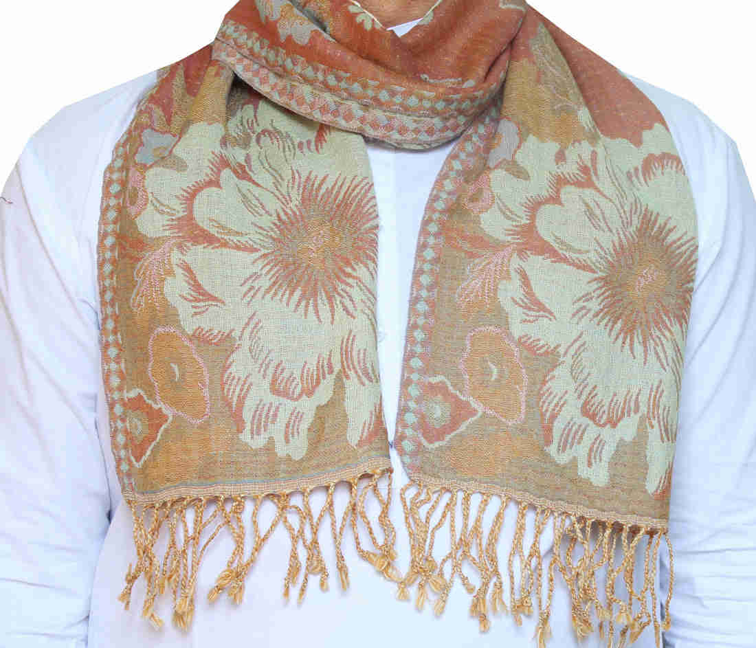 Jamawar Wool Men's Neck Scarf - Handwoven Reversible Muffler from Kashmir