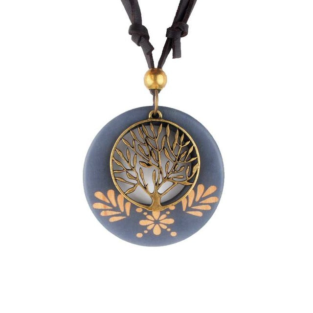 Vintage Wooden Pendant Necklace for Women - Life Tree Design