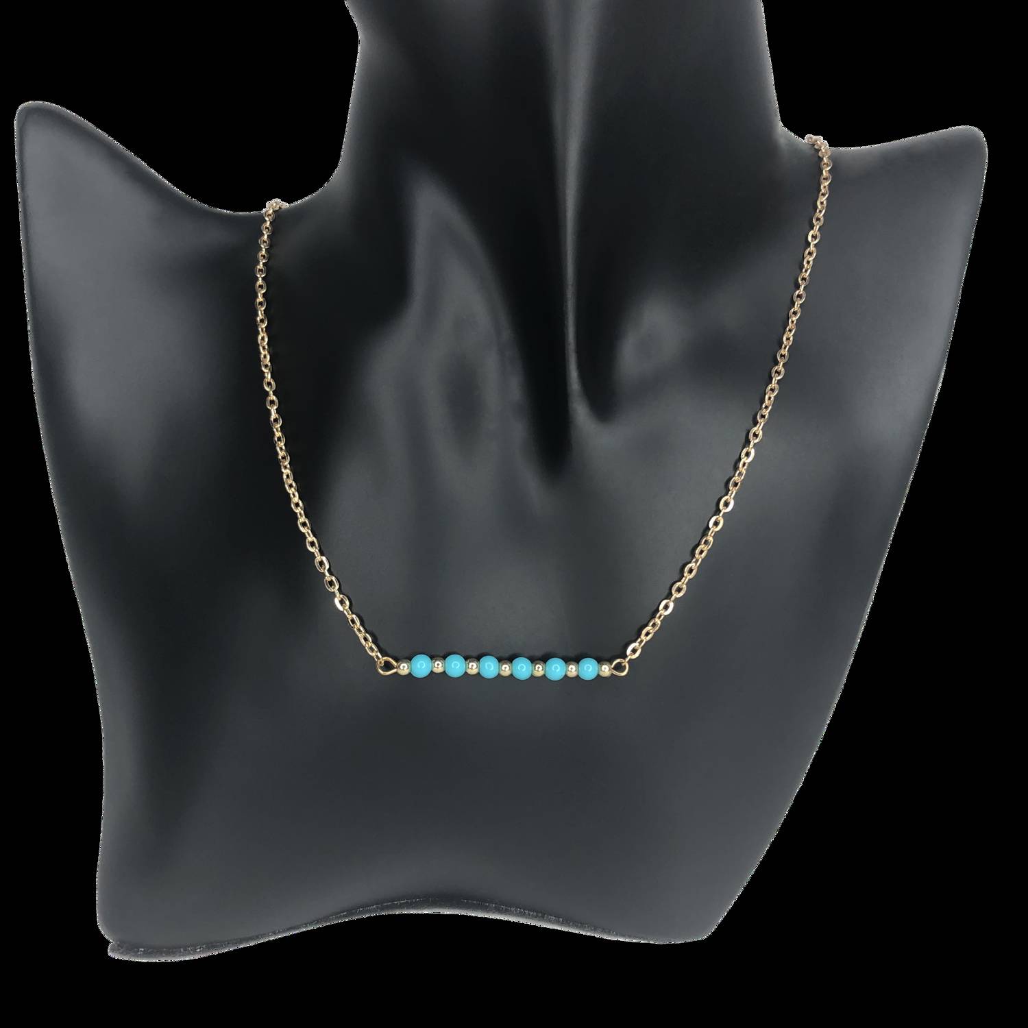 Gold Beaded Bar Necklace