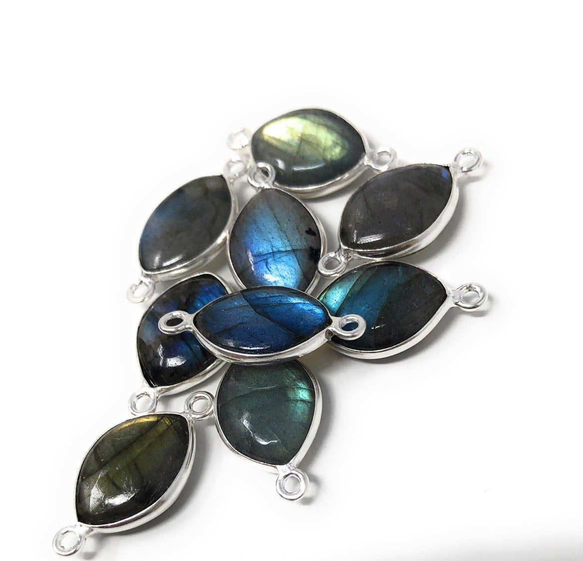 9 Pcs Labradorite Gemstone Sterling Silver Connectors for DIY Jewelry Making