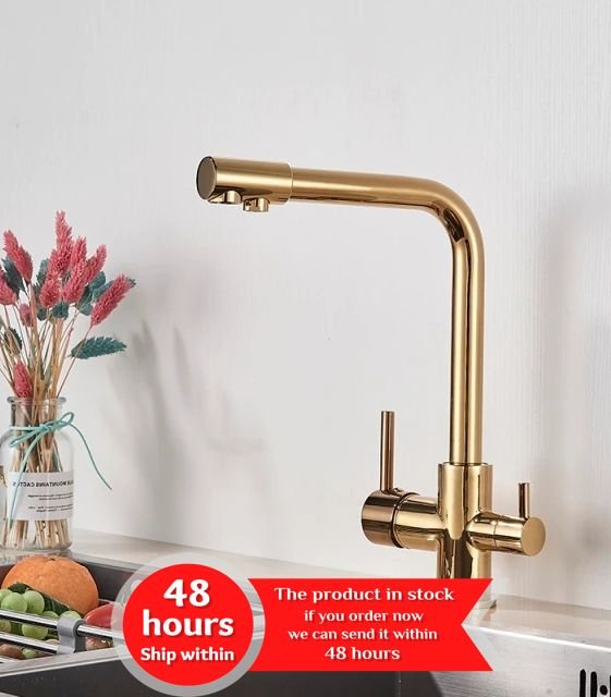 MIRODEMI® Golden Brass Purified Water Kitchen Faucet and Pure Water Filter Mixer Tap