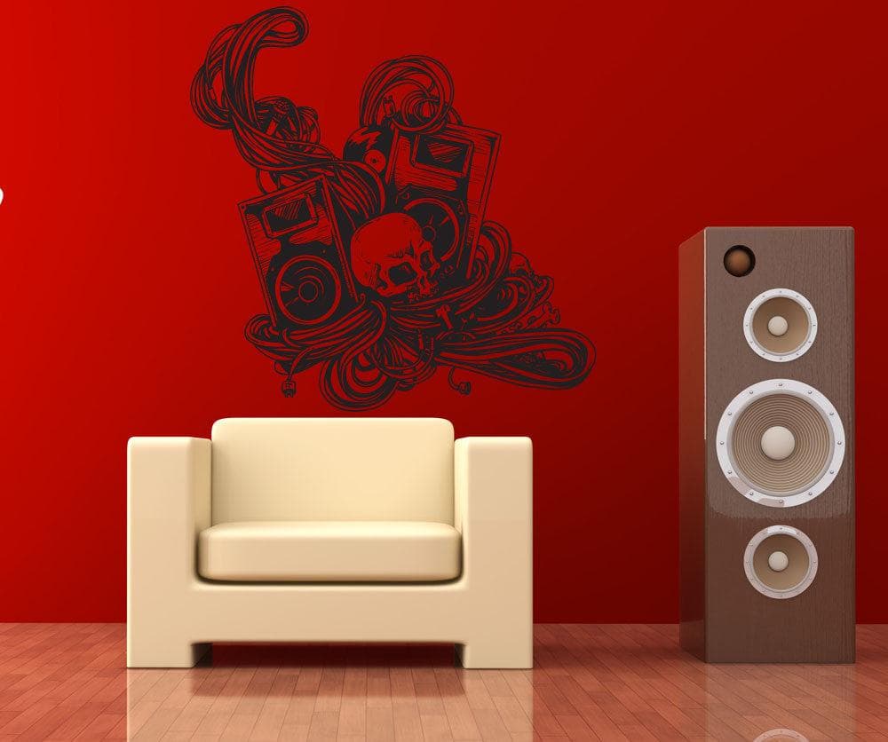 Vinyl Wall Decal Sticker Skull and Speakers #1215 - Removable and Easy to Apply