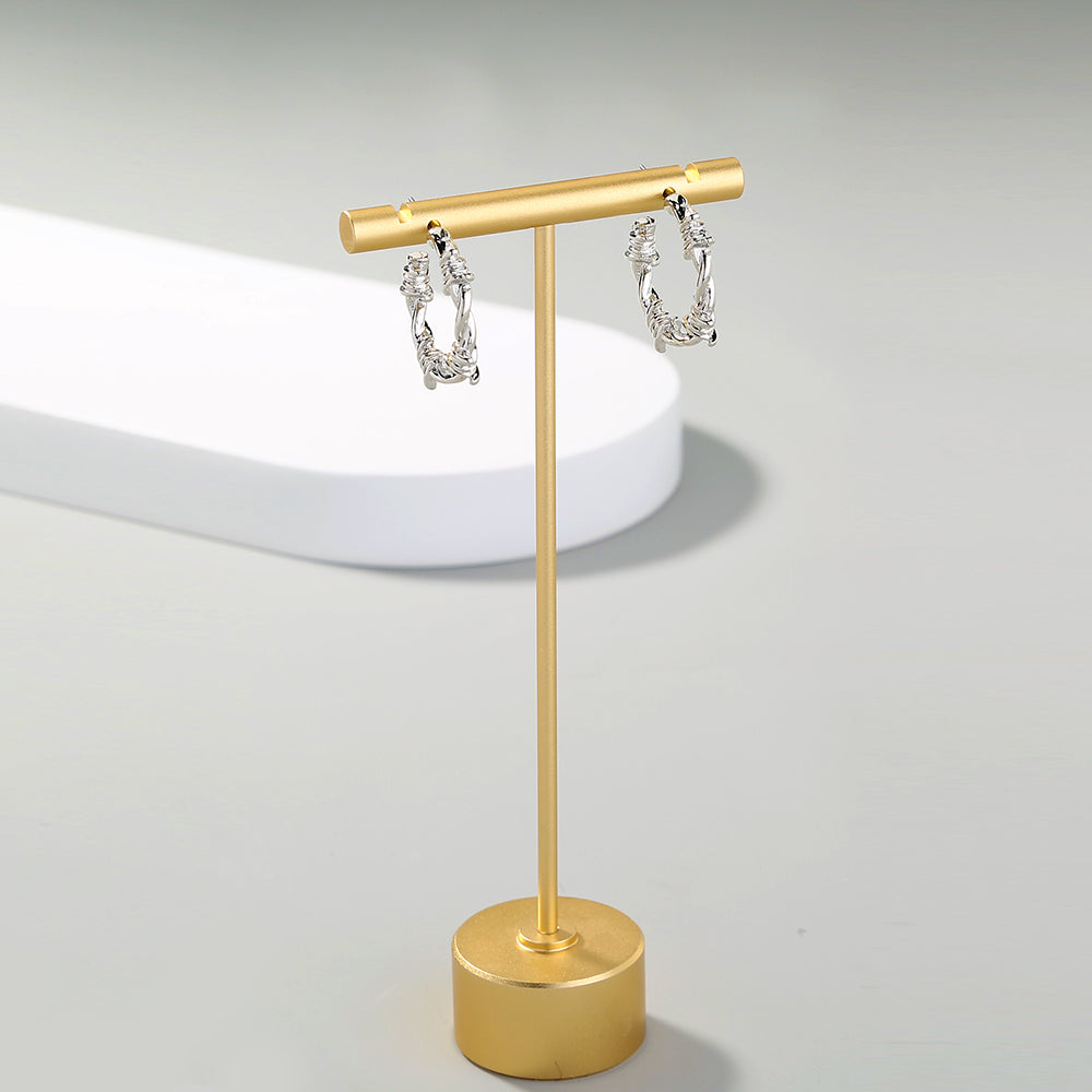 European and American Fashion Street Trend Cold Wind Metal Texture Knotted Thorn C-Shaped Earrings