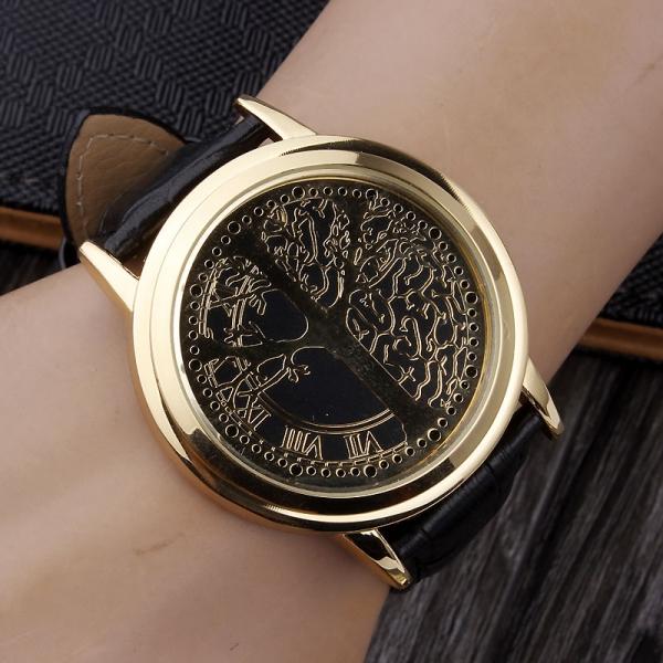 Creative Personality Minimalist Tree Of Life Pattern Touch Screen Waterproof LED Watch Smart Electronic Quartz Watch Golden & Black