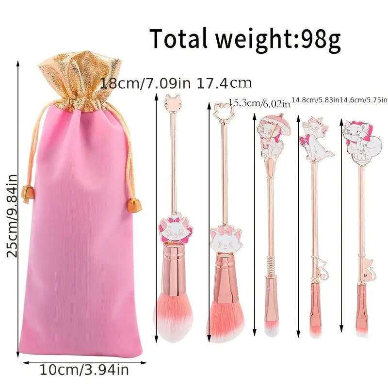 5pcs/set Cute Cat Makeup Brush Set for Eyeshadow and Loose Powder