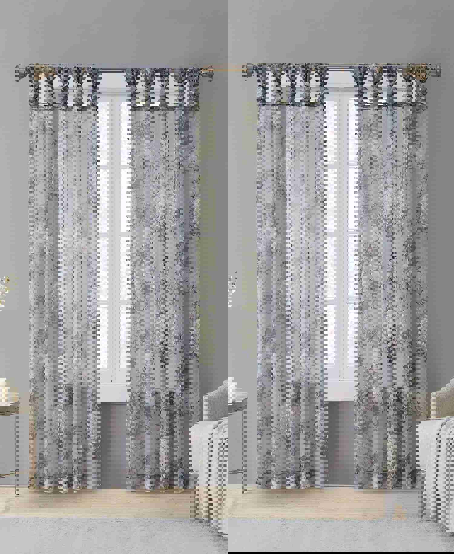 Fleur Rod Pocket Voile Sheer Curtain in Stone Grey