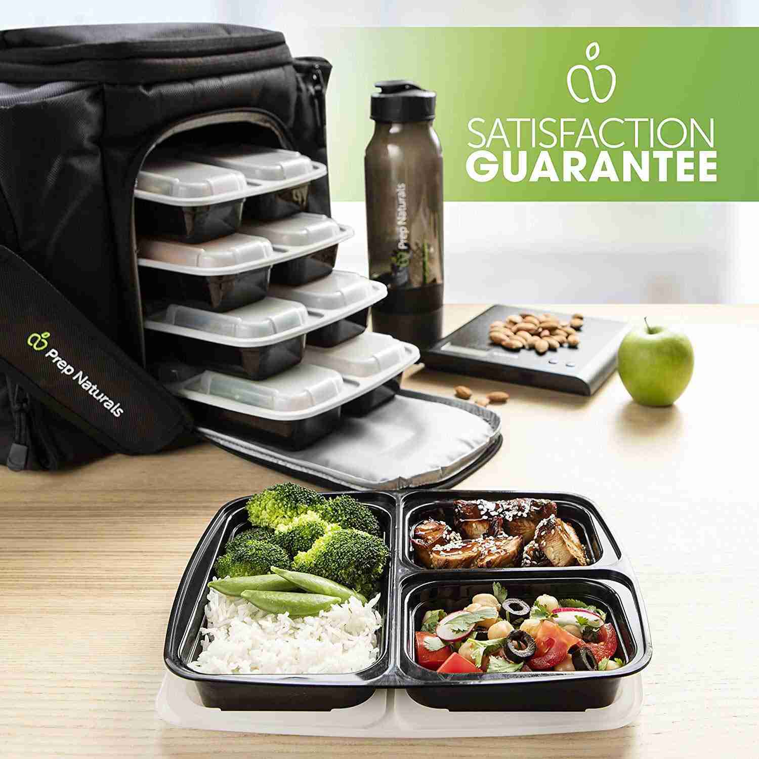 Prep Naturals Meal Prep Containers 3 Compartment [45 Pack] - BPA-Free Food Storage Containers with Lids