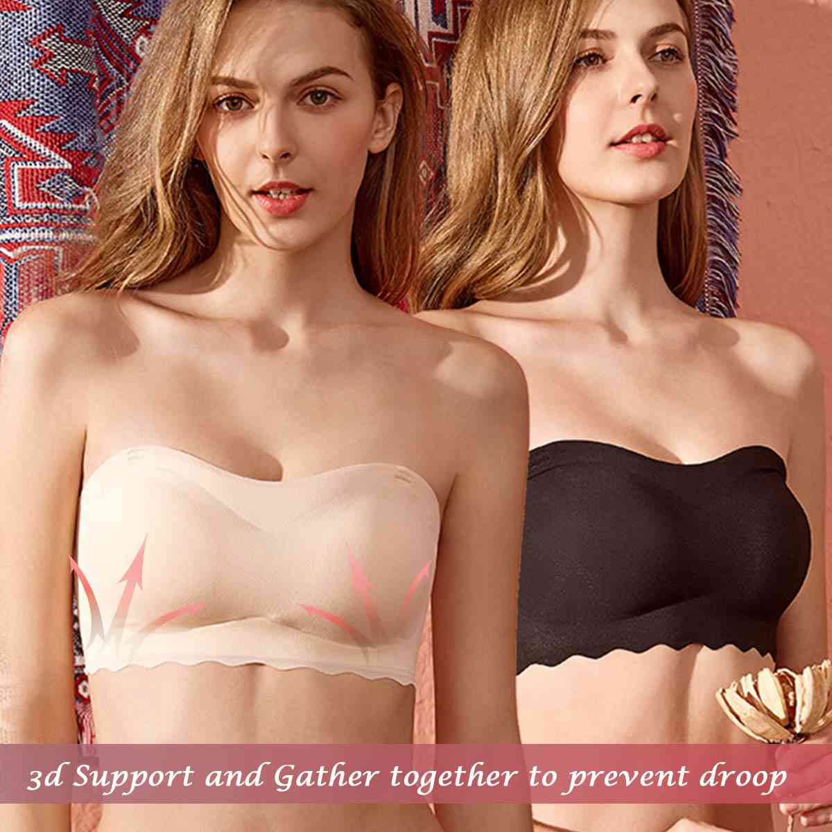Bettybra® Women's Push Up Bandeau Bra - Convertible Strapless No Wire Lift Up Bra (BUY ONE GET ONE FREE) - BLACK+BEIGE