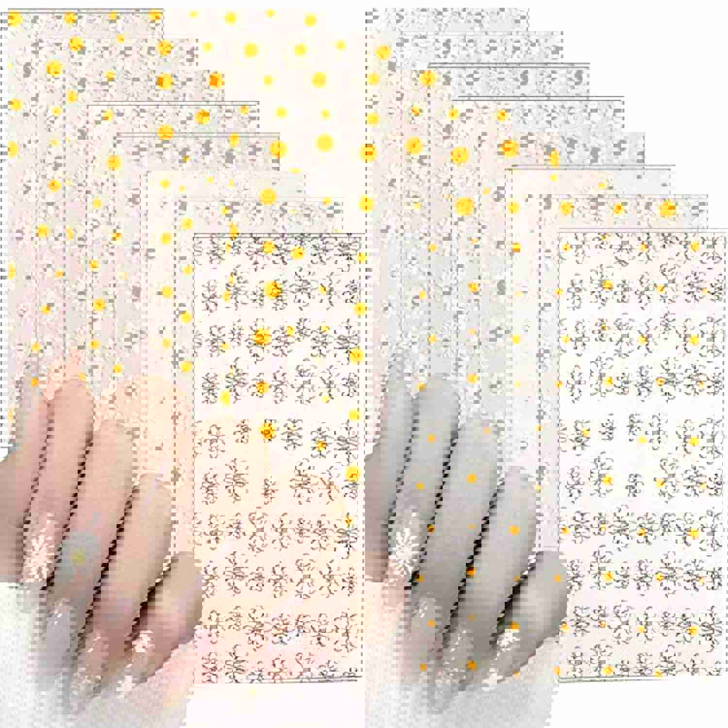 8 Sheets 3D Elegant Daisy and Sunflower Nail Stickers for DIY Manicure