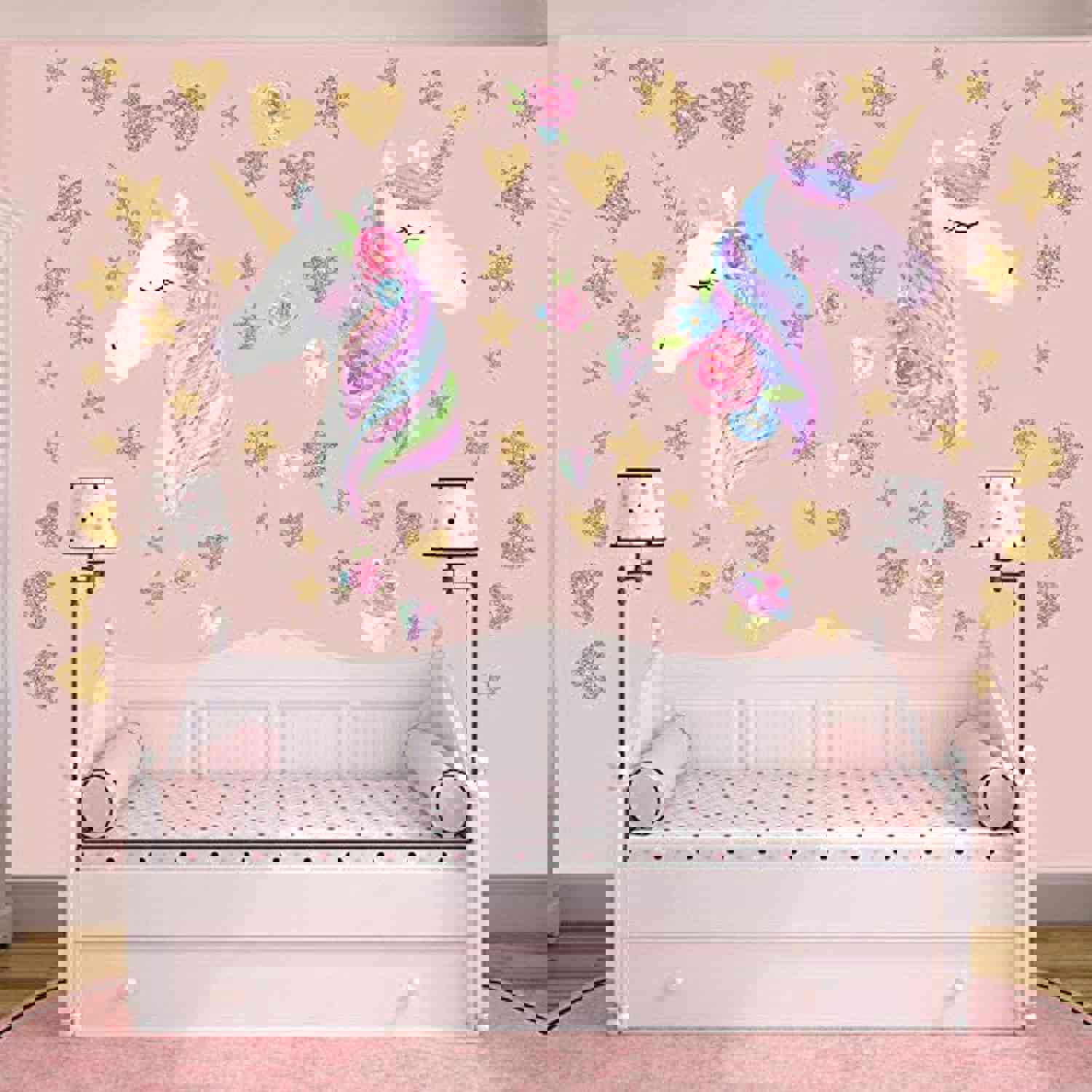 Leint Unicorn Wall Decal 2 Packs - Removable Vinyl Stickers for Kids Room Decor