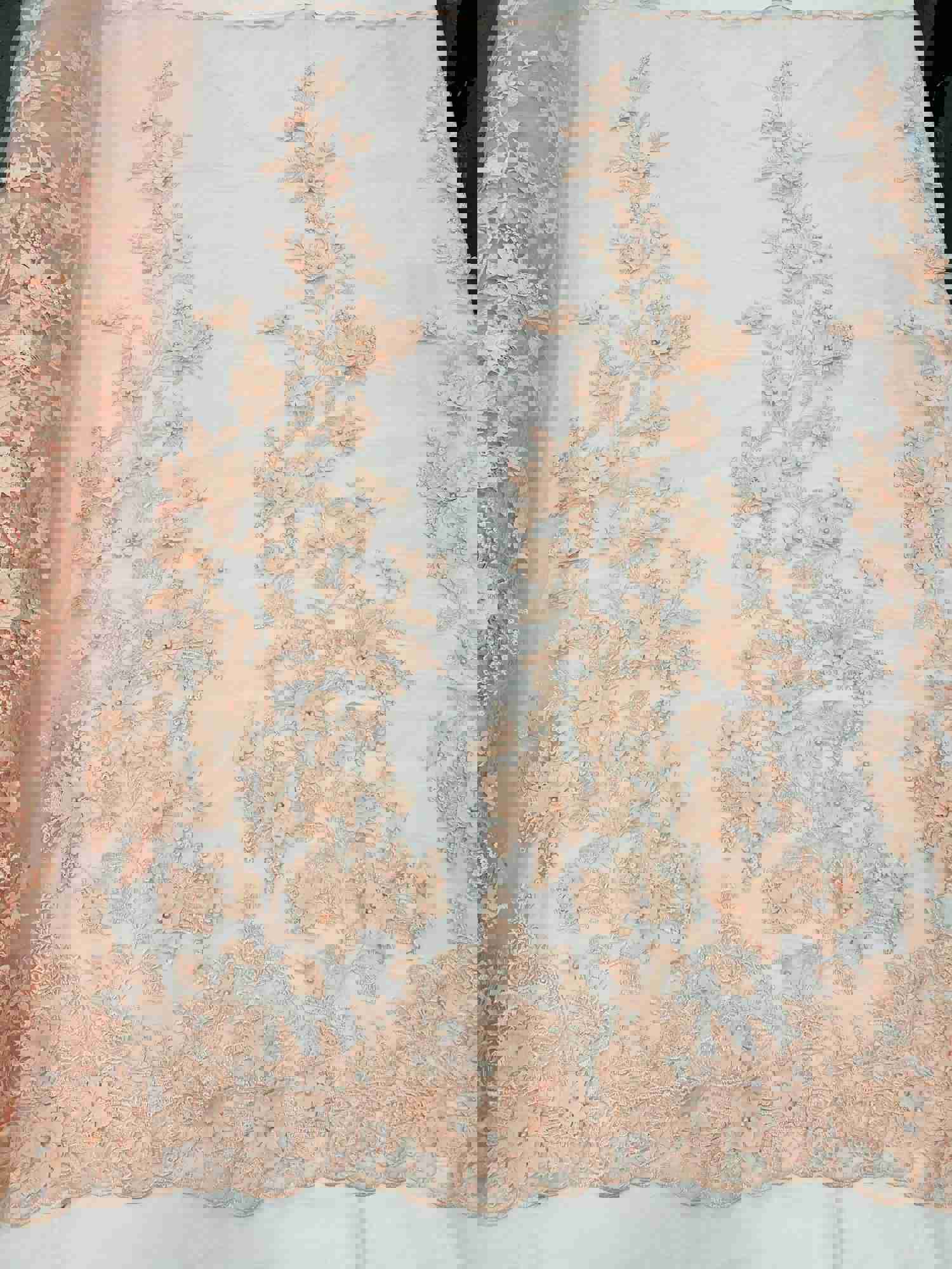 Blush 3D Floral Embroidered Beaded Mesh Lace Fabric for Dresses and Decor