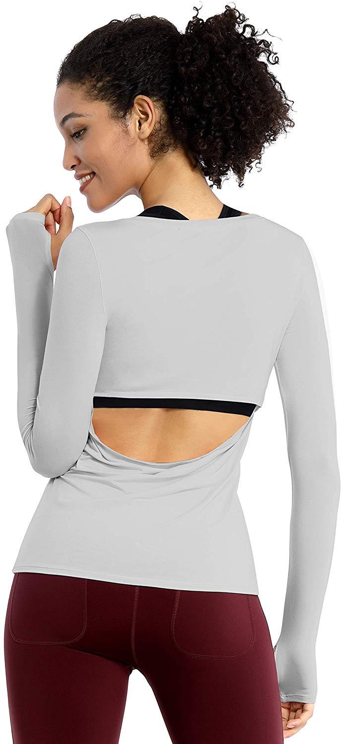 BUBBLELIME Women's Workout Tops - Soft Modal Athletic Shirts with Open Back for Yoga & Running