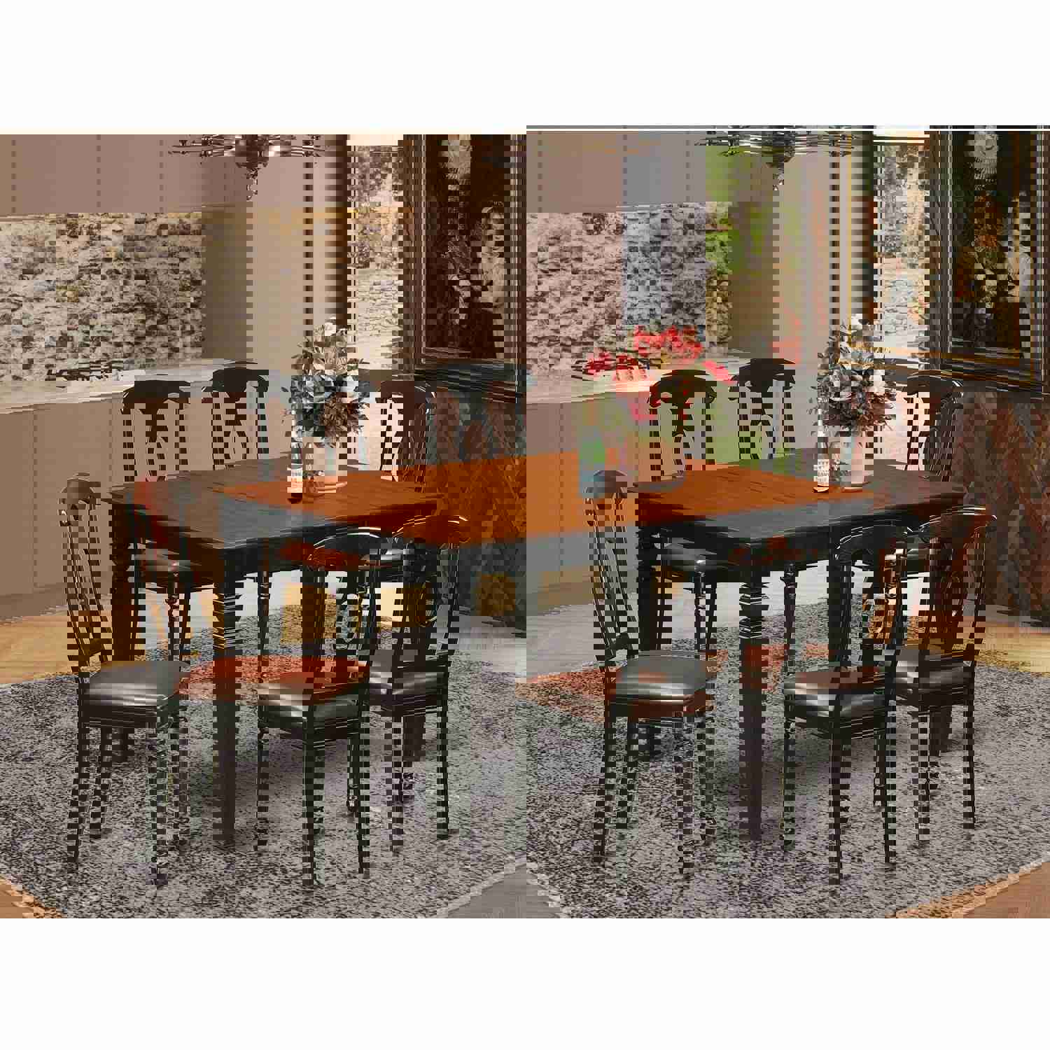 East West Furniture WEKE7-BCH-LC 7 Piece Dining Room Table Set with Butterfly Leaf and 6 Faux Leather Chairs