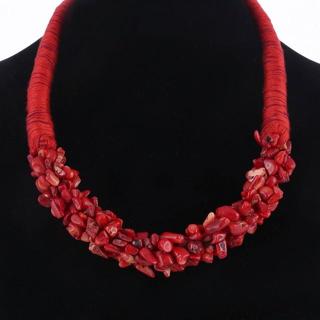 New Bohemia Statement Choker with 100% Natural Coral Stone for Women