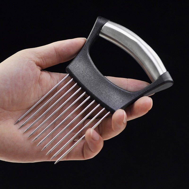 Stainless Steel Onion Holder & Slicer - Multi-Purpose Food Cutting Assistant