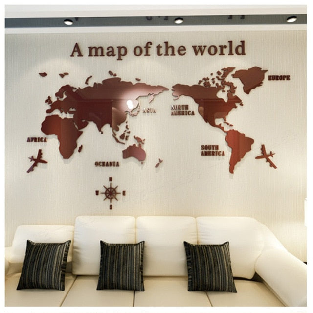 Creative World Map Acrylic 3D Wall Sticker for Living Room, Bedroom, and Office Decoration