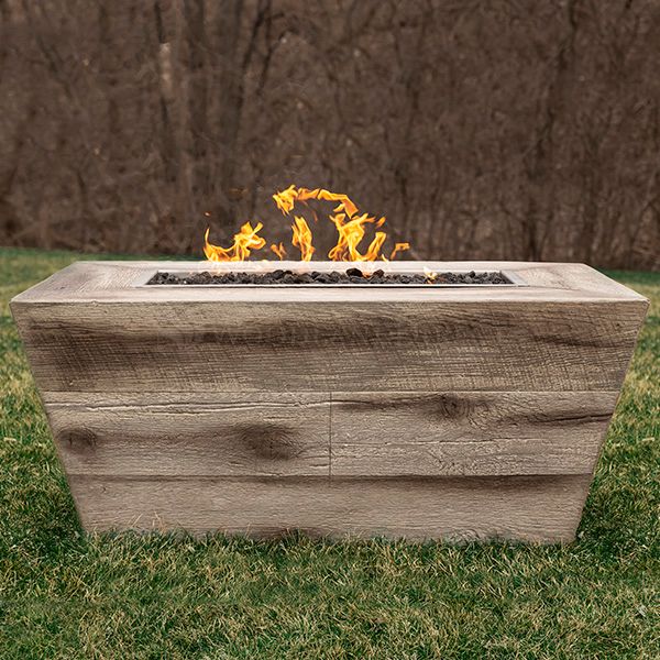Outdoor Plus Plymouth Rectangle 24 Tall Wood Grain Fire Pit with 110V Plug & Play Electronic Ignition
