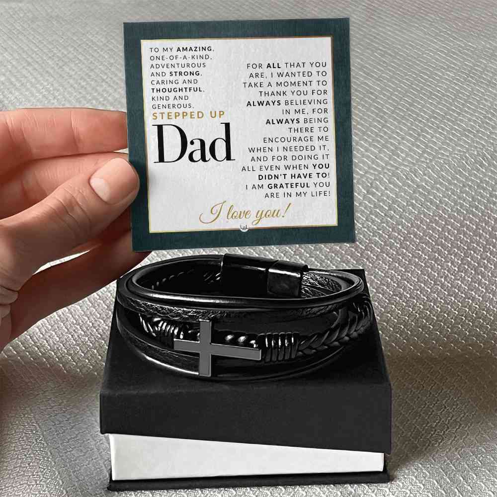 Mens Braided Leather Bracelet with Cross - Perfect Gift for Stepdad
