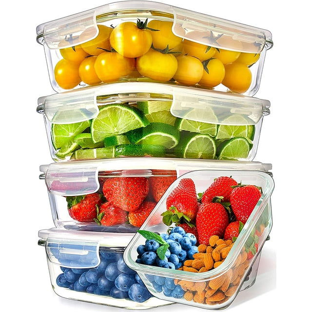 Prep Naturals Glass Meal Prep Container with Airtight Lids - 5 Pack, 36 Ounce