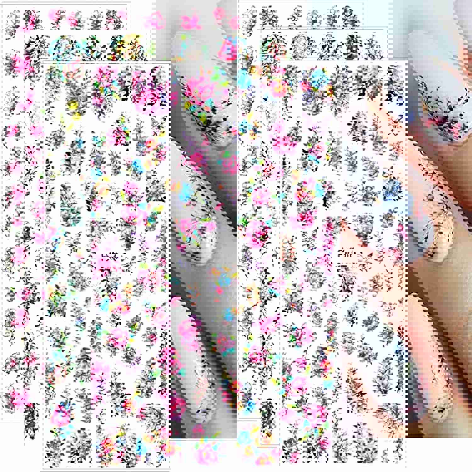 Dornail 8 Sheets Butterfly Floral Nail Stickers - Self-Adhesive Summer Nail Art Decals