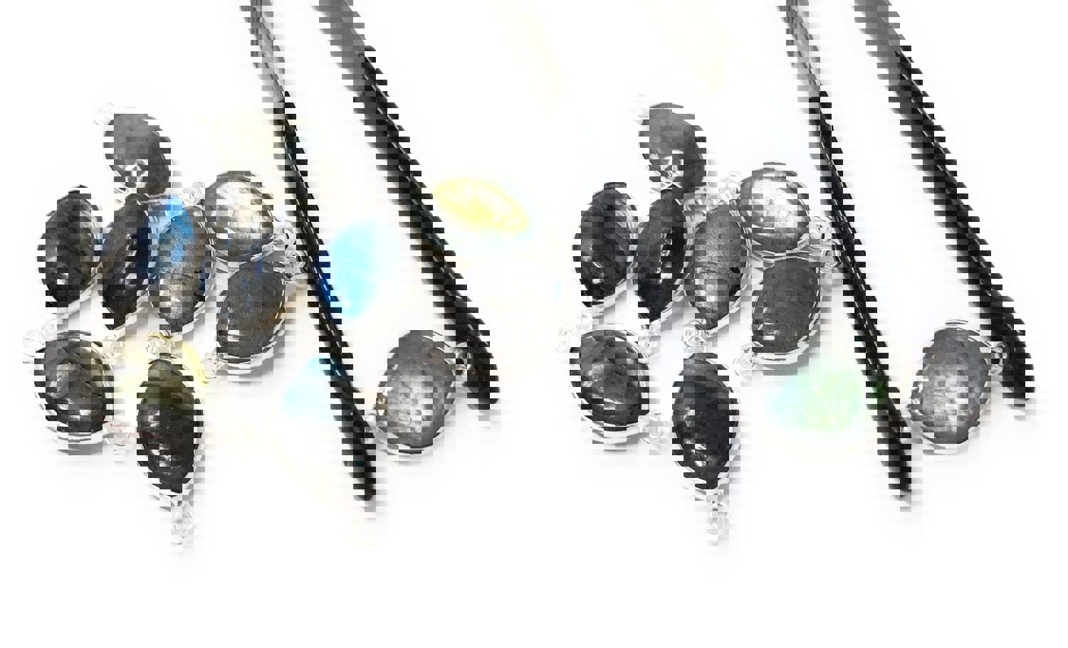 9 Pcs Labradorite Gemstone Sterling Silver Connectors for DIY Jewelry Making