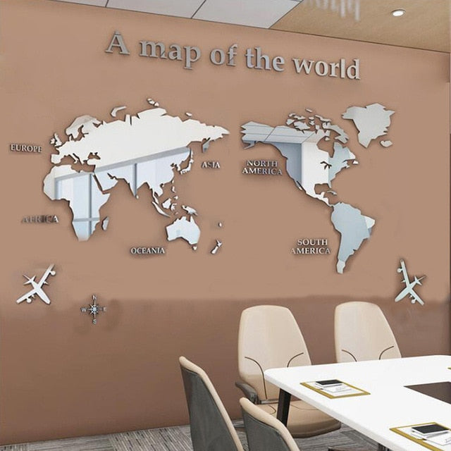Creative World Map Acrylic 3D Wall Sticker for Living Room, Bedroom, and Office Decoration