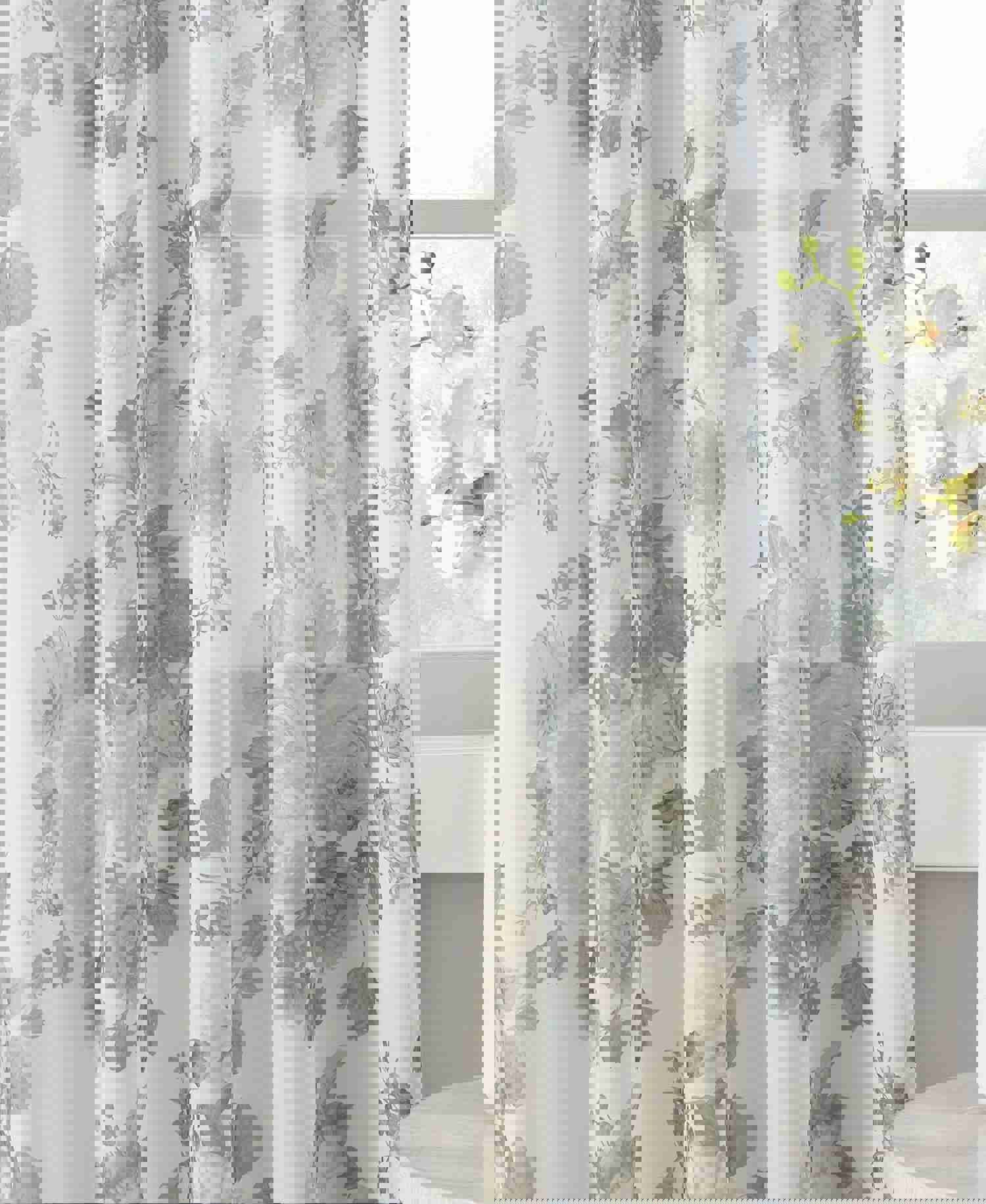 Fleur Rod Pocket Voile Sheer Curtain in Stone Grey