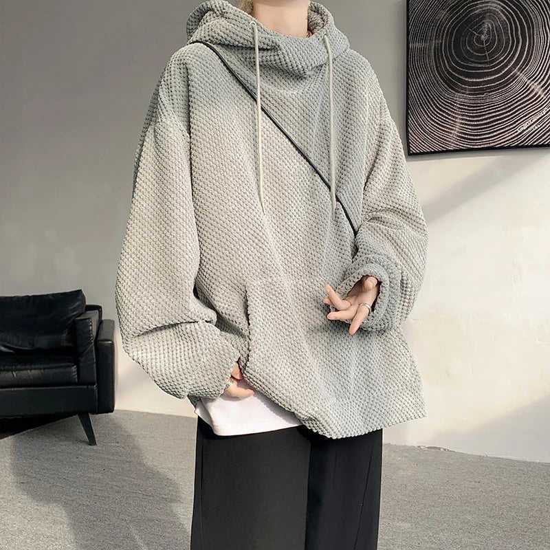 Nukty Harajuku Corduroy Hoodies Men High Quality Streetwear Loose Y2k Hip Hop Hooded Sweatshirts