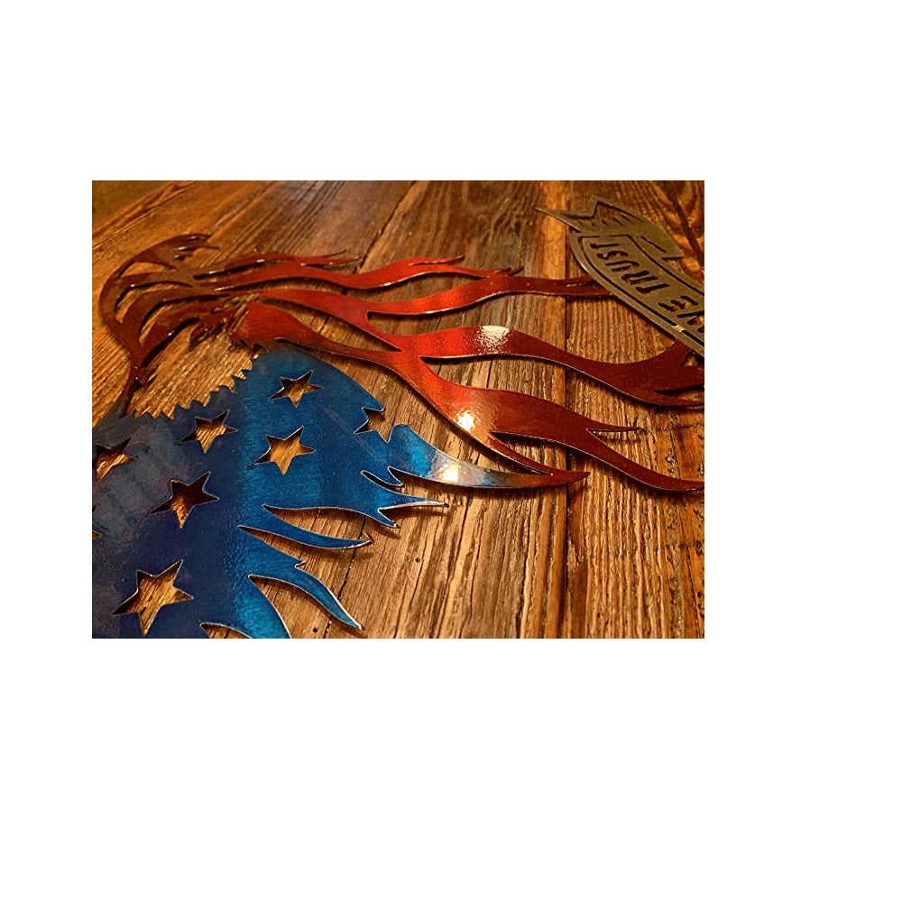 Precision Metal Art Laser Cut American Eagle Steel Wall Art with ‘In God We Trust’ Banner – 30” Patriotic 3D Wall Décor
